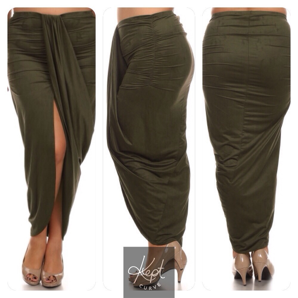 Faux Suede Olive Green Wrap Skirt